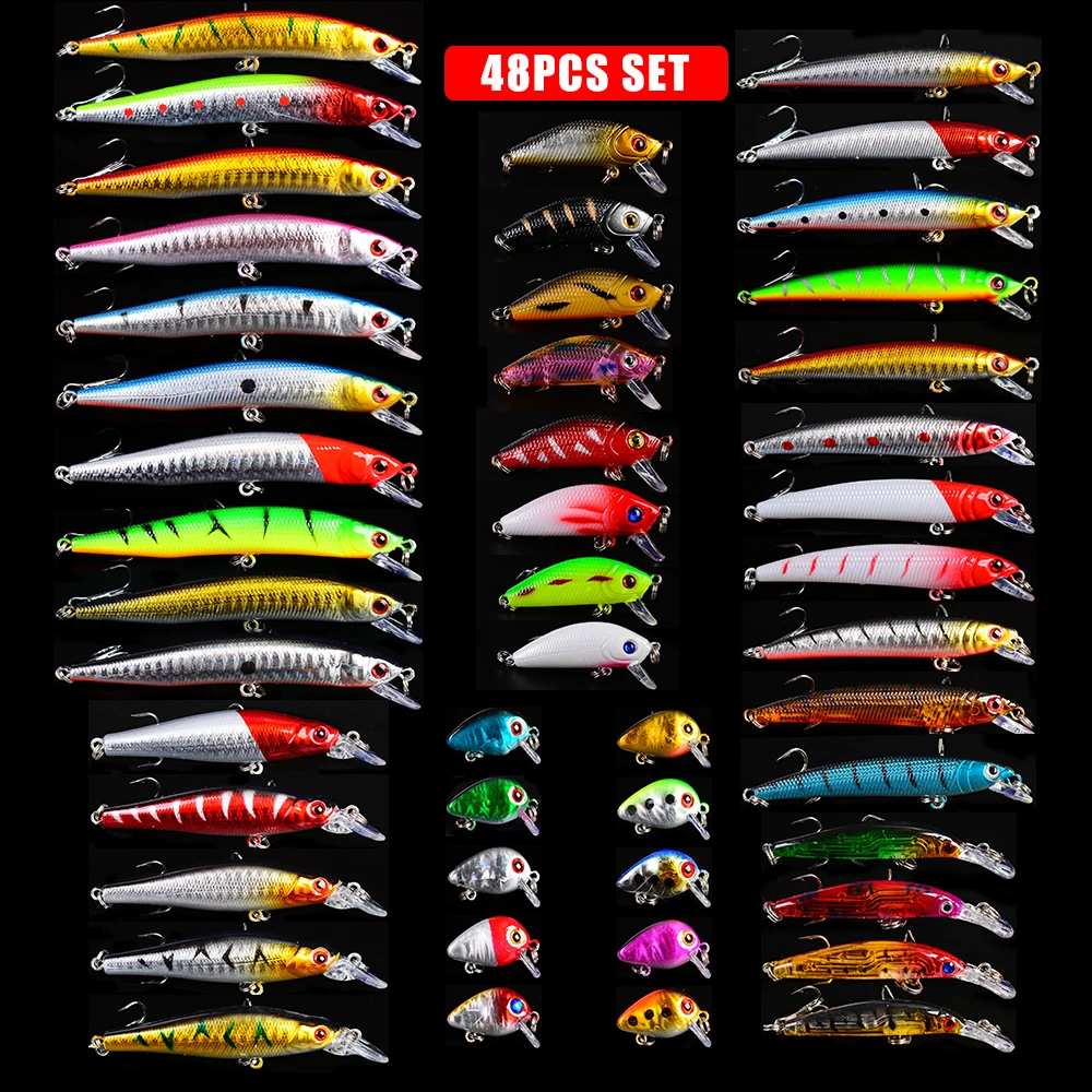 48PC/Set Minnow Fishing Lure Mixed hard bait color/Size/Weight/Diving depth fishing tackle Minnow Fishing Bait Popper/Crank
48PC/Set Minnow Fishing Lure Mixed hard bait color/Size/Weight/Diving depth fishing tackle Minnow Fishing Bait Popper/Crank