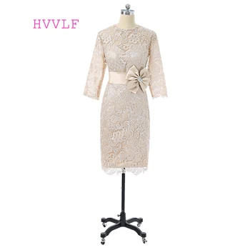 Champagne 2019 Mother Of The Bride Dresses Sheath 3/4 Sleeves Knee Length Lace Short Groom Plus Size Mother Dresses For Wedding 
Champagne 2019 Mother Of The Bride Dresses Sheath 3/4 Sleeves Knee Length Lace Short Groom Plus Size Mother Dresses For Wedding