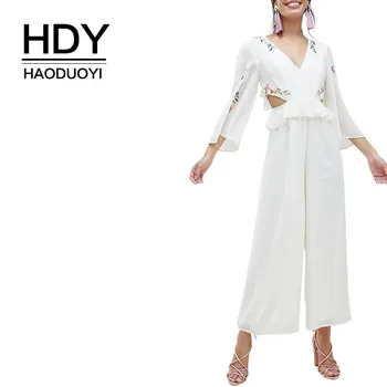 HDY Haoduoyi Femme Summer Simple Sexy V-Neck Backless Hollow Out Ruffles Embroidery Loose Wide Leg Elegant White Jumpsuits
HDY Haoduoyi Femme Summer Simple Sexy V-Neck Backless Hollow Out Ruffles Embroidery Loose Wide Leg Elegant White Jumpsuits
