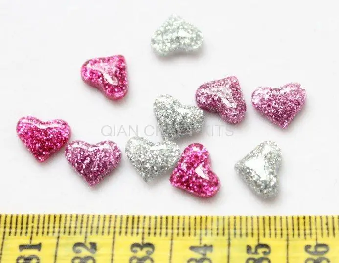 

80pcs Clear Glitter Heart Cabochon assorted colors 10mm cell phone decor DIY glitter nail art