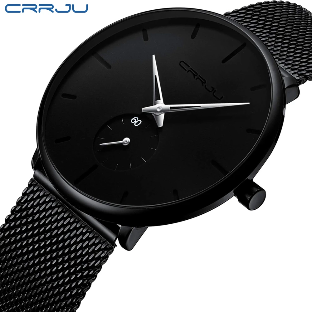 

New Black CRRJU Slim Watch Women Men Watch Luxury Famous Dress Fashion Watches Unisex Ultra Thin Wristwatch Relojes Para Hombre