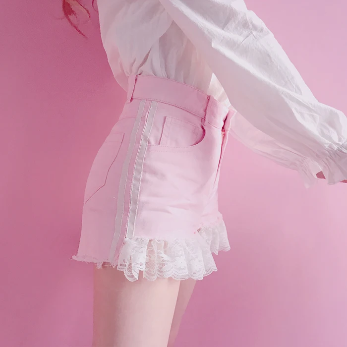 Princess sweet lolita shorts Bobon21 Sweetheart sanding lace side short stripe Denim Shorts White Blue powder women B1597
Princess sweet lolita shorts Bobon21 Sweetheart sanding lace side short stripe Denim Shorts White Blue powder women B1597