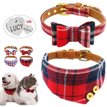 Puppy Dog Cat Collar Bandana Set Soft Cotton PU Leather Plaid Bandanas Bowknot Collars With Engraved ID Tag & Bell For Small Pet
Puppy Dog Cat Collar Bandana Set Soft Cotton PU Leather Plaid Bandanas Bowknot Collars With Engraved ID Tag & Bell For Small Pet