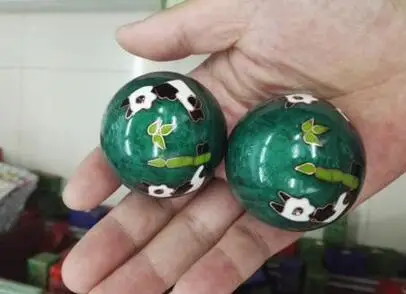 Chinese Green Baoding Panda Cloisonne Small Iron Ball Hand Stress Relief Set | Дом и сад