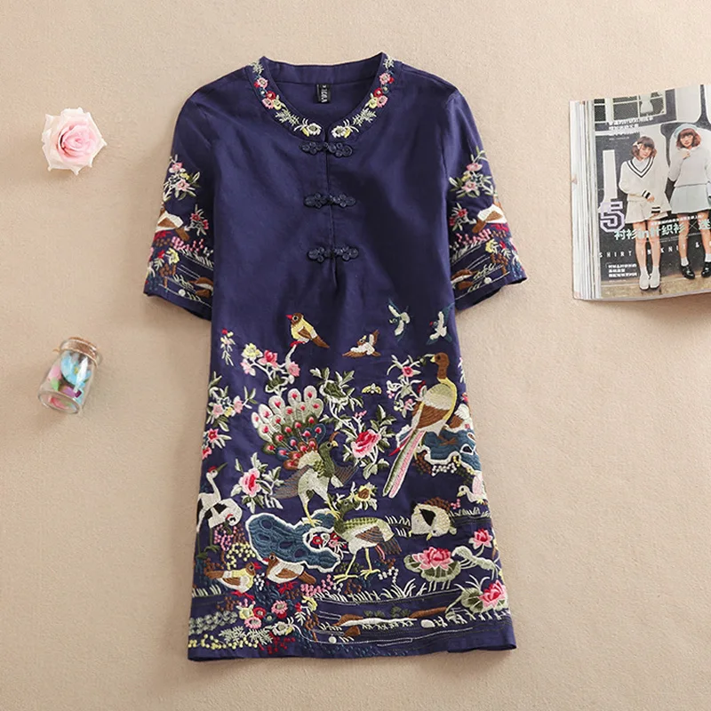 New Women Summer Casual Embroidery Short Sleeve Floral Blouses Dresses Shirts Long Feminino Tops Vintage Short Dress A-line
New Women Summer Casual Embroidery Short Sleeve Floral Blouses Dresses Shirts Long Feminino Tops Vintage Short Dress A-line
