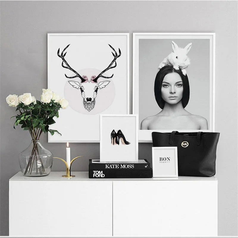 HAOCHU Canvas Print Decorative Painting Nordic Modern Woman Personality Figure Deer Head Creative Home Mural Wall Art Poster
HAOCHU Canvas Print Decorative Painting Nordic Modern Woman Personality Figure Deer Head Creative Home Mural Wall Art Poster