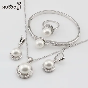 XUTAAYI White Simulated-Pearl White CZ Sterling Silver Jewelry Sets For Women Necklace Pendant Drop Earrings Rings Gift box
XUTAAYI White Simulated-Pearl White CZ Sterling Silver Jewelry Sets For Women Necklace Pendant Drop Earrings Rings Gift box