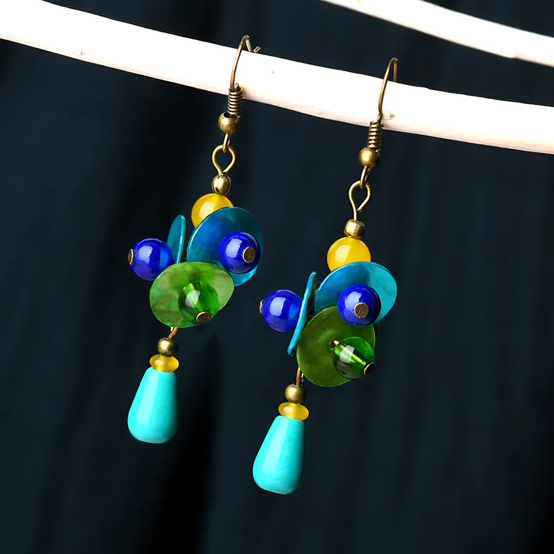 Elegant Fresh Colored Stone Folk Style Earrings All-match Ancient Shell Pieces Coloured Glaze Earrings Ethnic Jewelry
Elegant Fresh Colored Stone Folk Style Earrings All-match Ancient Shell Pieces Coloured Glaze Earrings Ethnic Jewelry