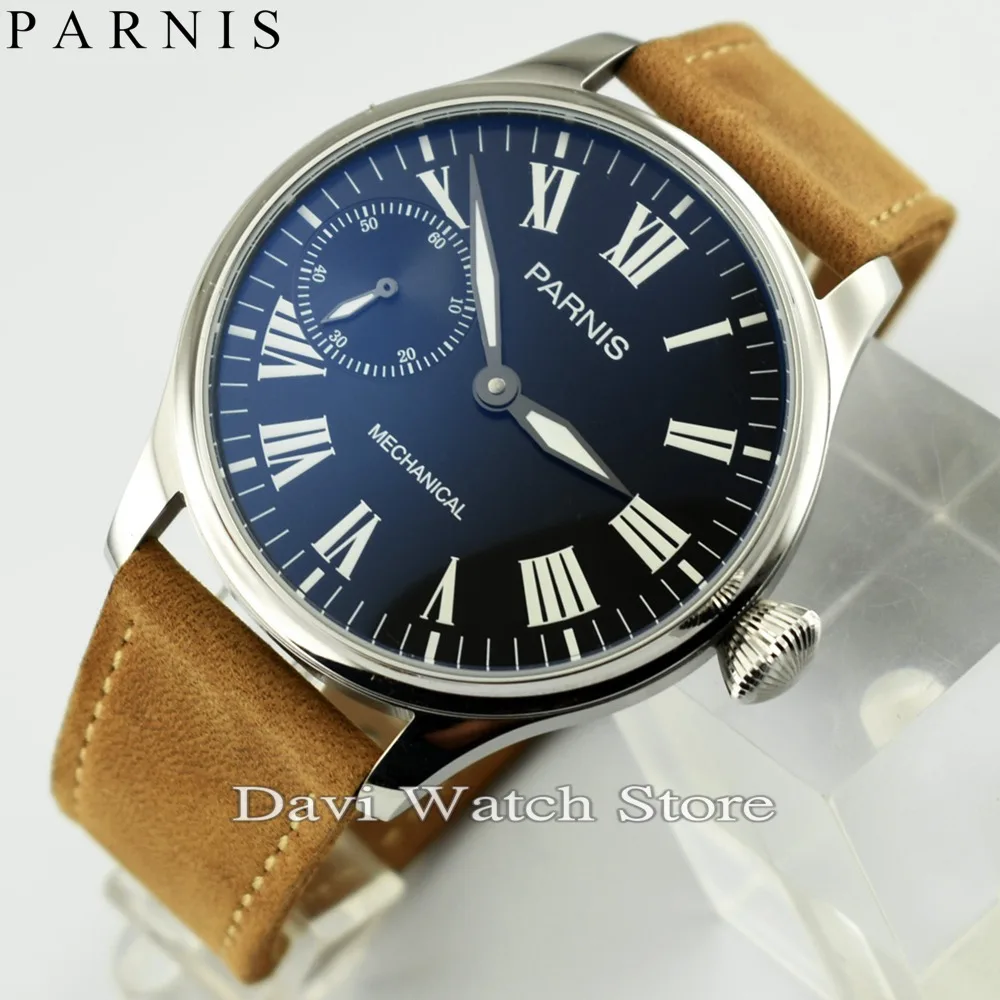44mm Parnis Stainless Steel Case Leather Bands Black Dial Luminous Hands Hand Winding 6497 Movement Men's Watch
44mm Parnis Stainless Steel Case Leather Bands Black Dial Luminous Hands Hand Winding 6497 Movement Men's Watch
