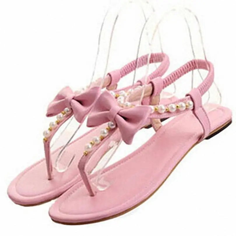 ENMAYES 2016 New Arrive Summer Sexy Beautiful Flats Flops Women Sandals Bow Beading with Female Sandals Size 34-45