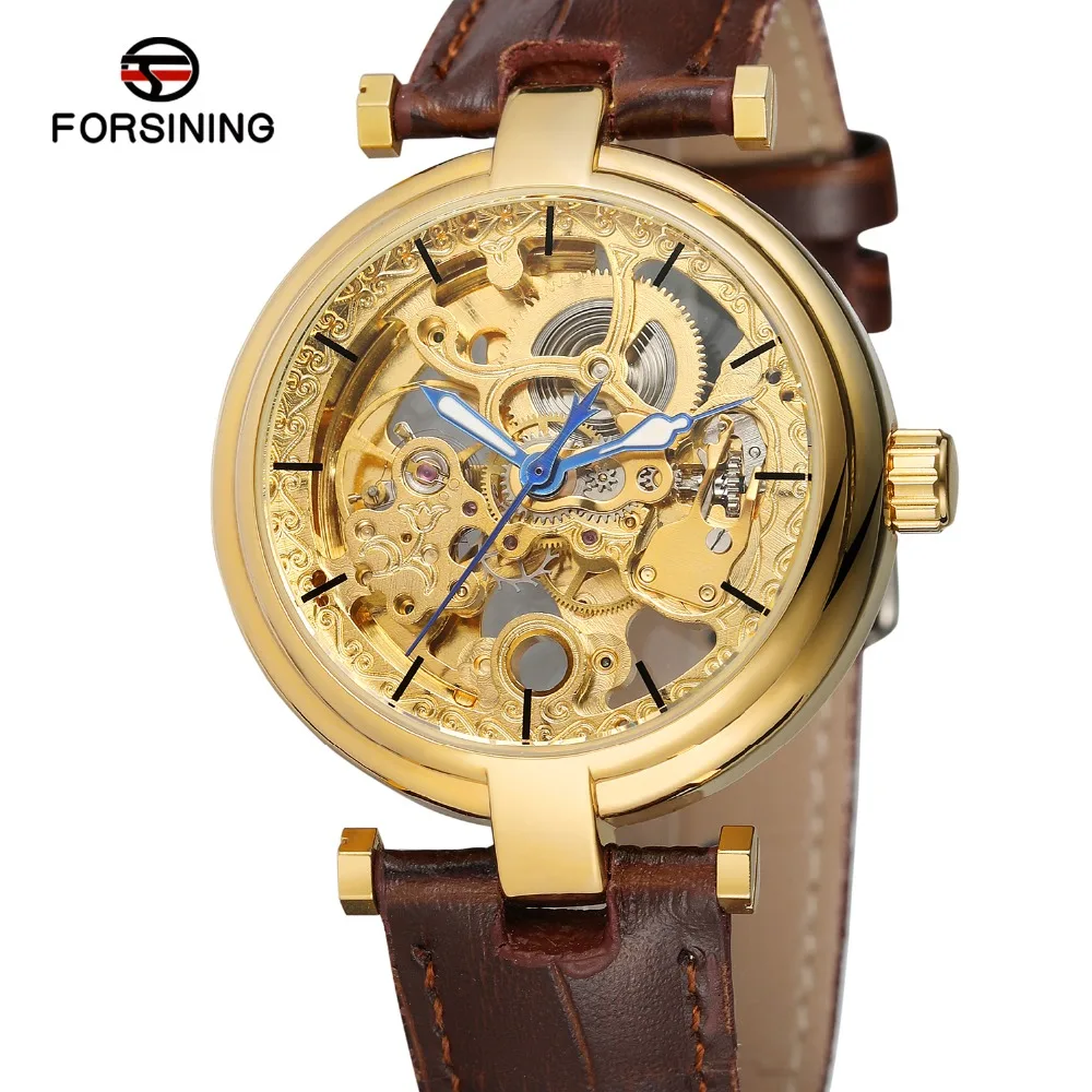 Forsining Gold Fashion Skeleton Transparent Dial Mens Automatic Watches Brown Leather Strap Mechanical Watch Luminous Hands
Forsining Gold Fashion Skeleton Transparent Dial Mens Automatic Watches Brown Leather Strap Mechanical Watch Luminous Hands