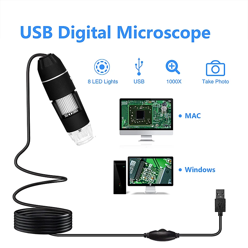 

1000X 8 LED Digital Microscope USB Endoscope Camera Microscopio Magnifier Electronic Stereo Tweezers Magnification
