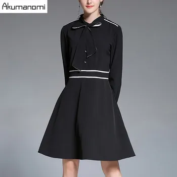 Autumn winter dress Bow stand collar button patchwork Women's Clothes Spring a-line dress High Quality Plus Size
Autumn winter dress Bow stand collar button patchwork Women's Clothes Spring a-line dress High Quality Plus Size