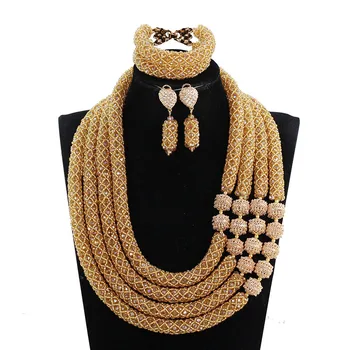 Luxury 4 Layers Champagne Gold Nigerian Wedding African Beads Jewelry Sets 23 inches Crystal Bridal Statement Necklace Set WE172
Luxury 4 Layers Champagne Gold Nigerian Wedding African Beads Jewelry Sets 23 inches Crystal Bridal Statement Necklace Set WE172