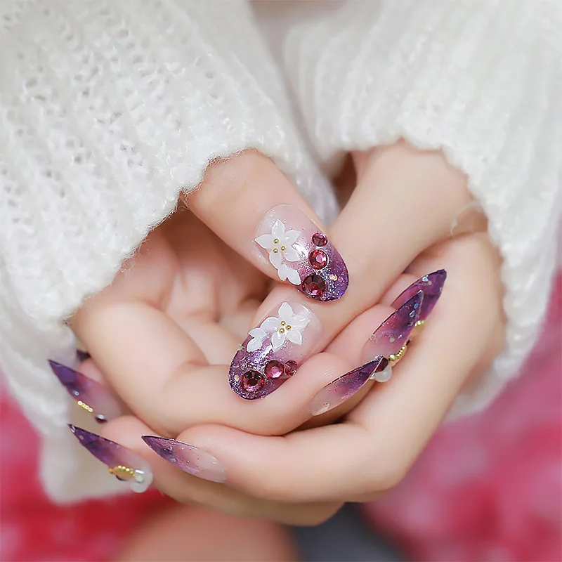 Girls Fashion Bright Purple Color Artificial Nail Glitter Powder Design Fake Nails Round Head Full Cover Nail Art Tips with Glue
Girls Fashion Bright Purple Color Artificial Nail Glitter Powder Design Fake Nails Round Head Full Cover Nail Art Tips with Glue