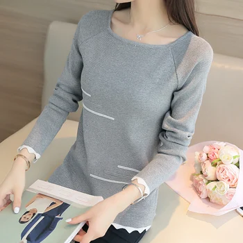 2018 Nova Primavera camisola das mulheres Moda Listrado pullovers Blusas feminina de slash collar blusas de manga longa mulheres
2018 Nova Primavera camisola das mulheres Moda Listrado pullovers Blusas feminina de slash collar blusas de manga longa mulheres