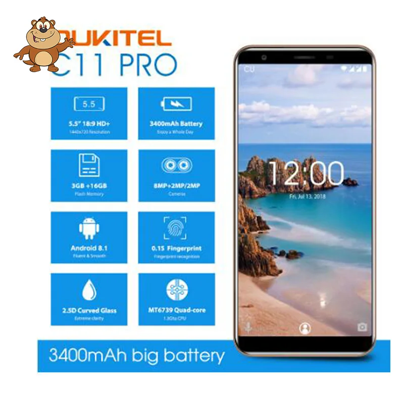 Oukitel C11 Pro 4G LTE 5 "HD 18:9 Android 8 1 3 GB Оперативная память 16 Гб Встроенная MT6739 4 ядра 8MP +