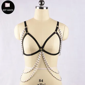 New Women Sexy Bondage Lingerie Body Harness Black Pearl chain Fetish Wear Cage Bra Harajuku Gothic Body Cage Harness Bra
New Women Sexy Bondage Lingerie Body Harness Black Pearl chain Fetish Wear Cage Bra Harajuku Gothic Body Cage Harness Bra