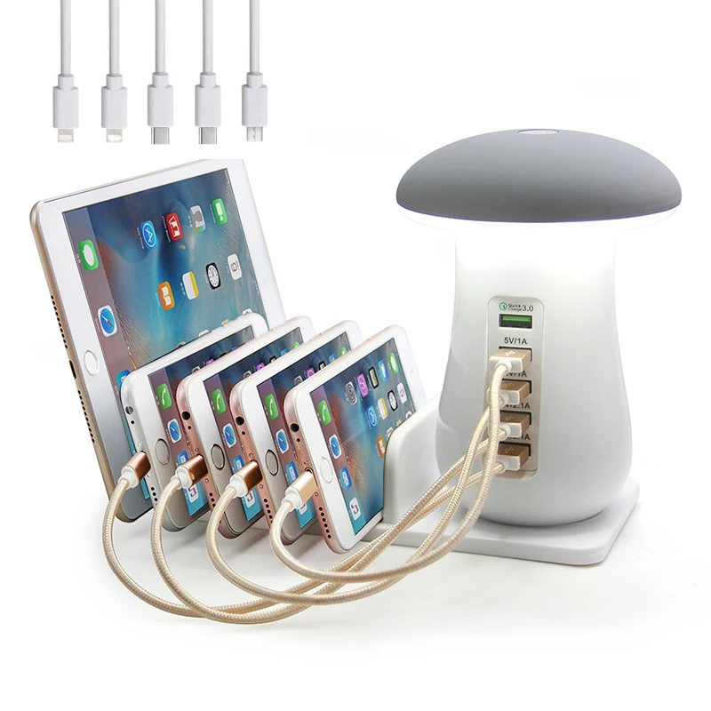 Multiple USB Phone Charger Mushroom Night Lamp Charging 5 Ports Station Stand Dock QC 3.0 Quick Charger for Mobile Phone Tablet
Multiple USB Phone Charger Mushroom Night Lamp Charging 5 Ports Station Stand Dock QC 3.0 Quick Charger for Mobile Phone Tablet