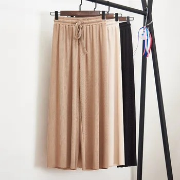 Knitted Wide Leg Thin Women Pants Elastic Waist Lace Up Ankle Length Trousers Ladies Summer Spring Loose Solid Bottoms Plus Size
Knitted Wide Leg Thin Women Pants Elastic Waist Lace Up Ankle Length Trousers Ladies Summer Spring Loose Solid Bottoms Plus Size