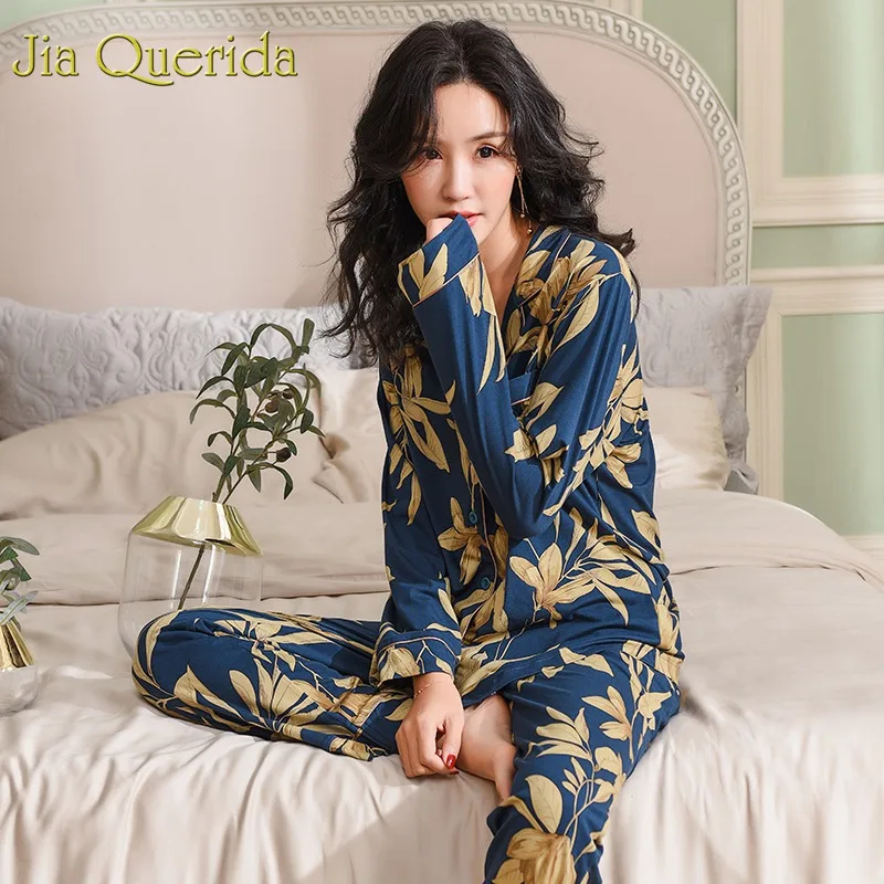 Spring Autumn Pajama Cotton Plush Lady Homewear Women Pyjamas Set Plus Size Floral Printing Women Pyjamas Navy Luxury Loungewear
Spring Autumn Pajama Cotton Plush Lady Homewear Women Pyjamas Set Plus Size Floral Printing Women Pyjamas Navy Luxury Loungewear