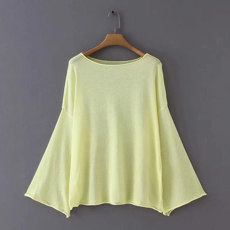 Solid Women Flare Sleeve Translucent Knitting T shirt Slash neck Loose Tops 2019 Summer Casual Lady Tee Shirt T1193
Solid Women Flare Sleeve Translucent Knitting T shirt Slash neck Loose Tops 2019 Summer Casual Lady Tee Shirt T1193