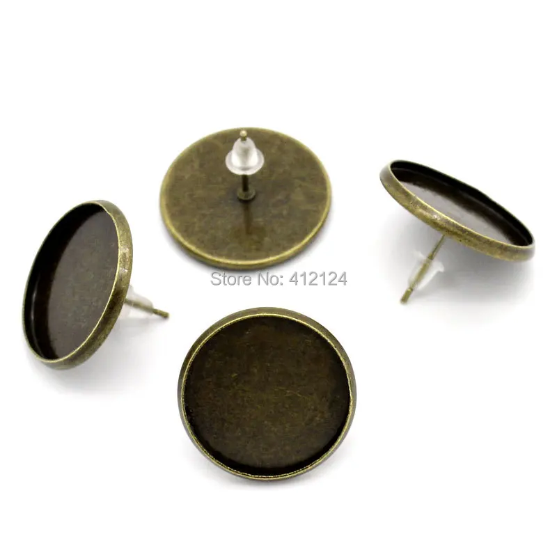 Серьги-гвоздики с кабошоном круглые бронзовые оправы камеи ювелирные изделия 100
