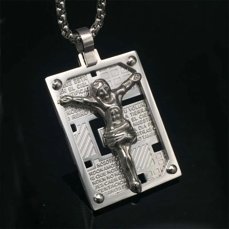 Image Top Quality Bible Cross Pendant Necklace Jesus Men s Personality Cross pendant Stainless Steel Men jewelry Hot sale Men gifts