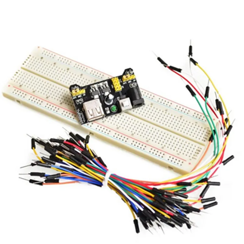 3.3V/5V MB102 Breadboard power module+MB-102 830 points Solderless Prototype Bread board kit +65 Flexible jumper wires
3.3V/5V MB102 Breadboard power module+MB-102 830 points Solderless Prototype Bread board kit +65 Flexible jumper wires