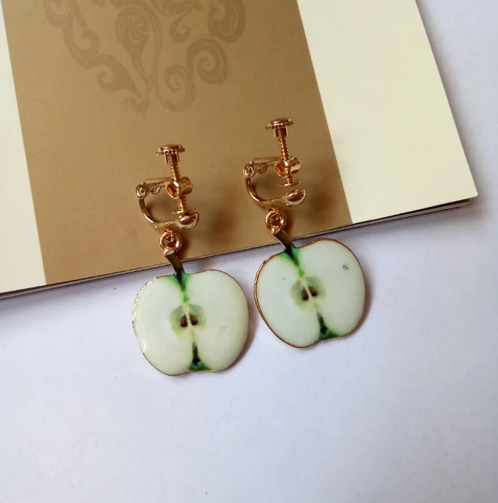 New Summer Lovely Fruit Orange Kiwi Apple Clip On Earrings Without Piercing For Girl'S Fashion Enamel Earrings Bijouterie 13 Aeproduct.getsubject()