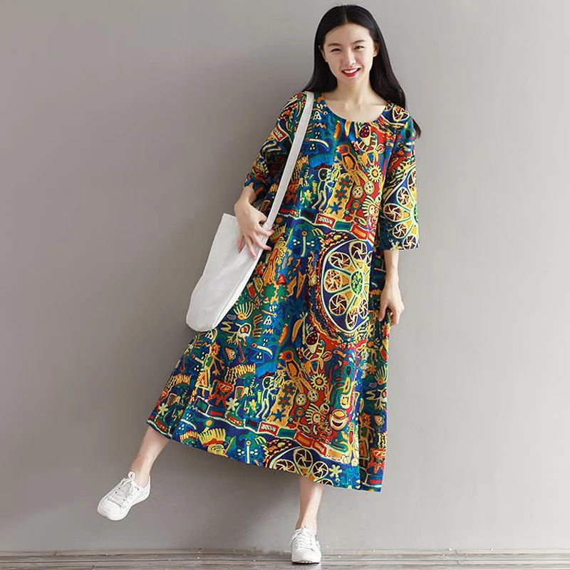 Cotton Linen Women's Girls Summer Dress 2018 Vintage Ethnic Printing Robe Femme Loose Casual Plus Size Boho Dresses S-3XL W1321
Cotton Linen Women's Girls Summer Dress 2018 Vintage Ethnic Printing Robe Femme Loose Casual Plus Size Boho Dresses S-3XL W1321