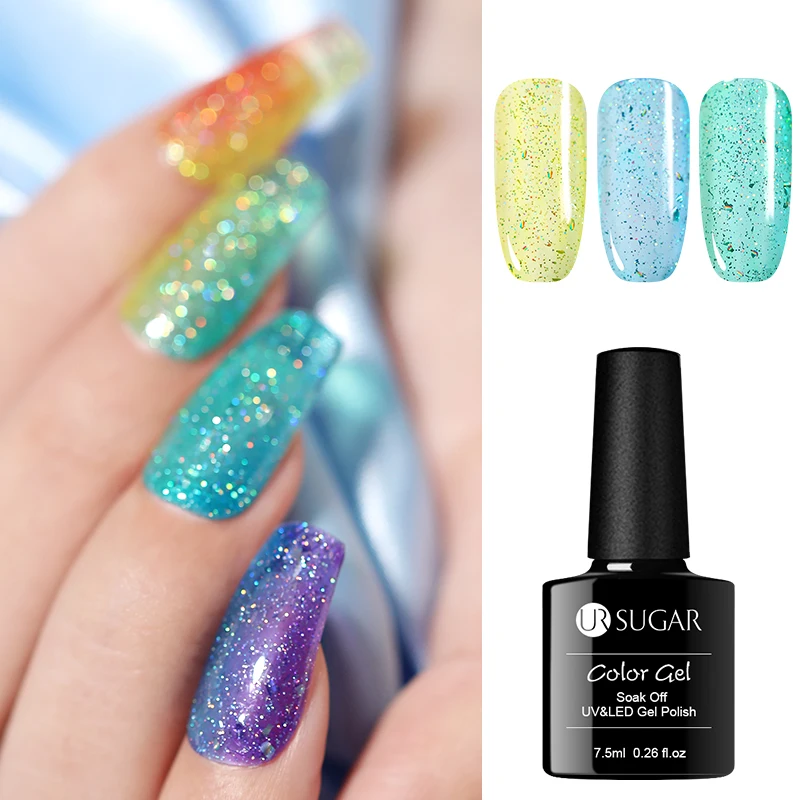 

UR SUGAR 7.5ml Jelly Gel Nail Polish Holographic Shining Glitter Gel Long Lasting Purple Pink Soak Off UV Nails Gel Varnish