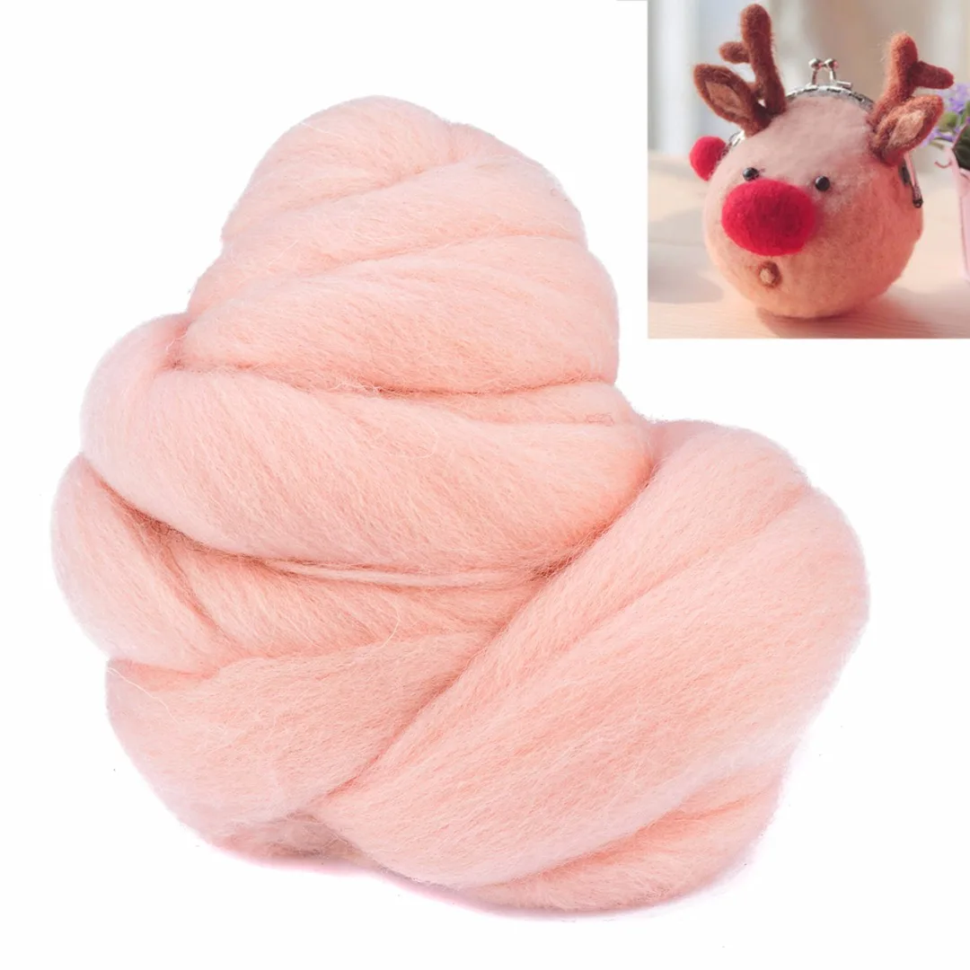 50g Flesh Color Merino Wool Fiber Roving Wool Fibres Dyed Wool Tops 23 mic For Needle Felting Spinning DIY Crafts Tools