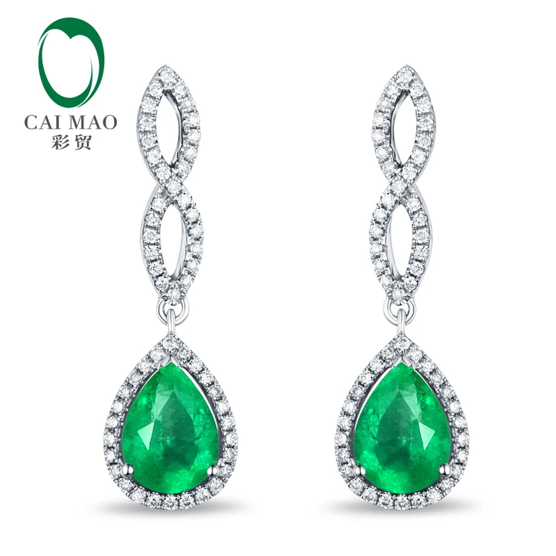 14K White Gold 1.12ct 5x7mm Pear Cut Emerald Diamond Engagment Earrings Caimao Jewelry 
14K White Gold 1.12ct 5x7mm Pear Cut Emerald Diamond Engagment Earrings Caimao Jewelry