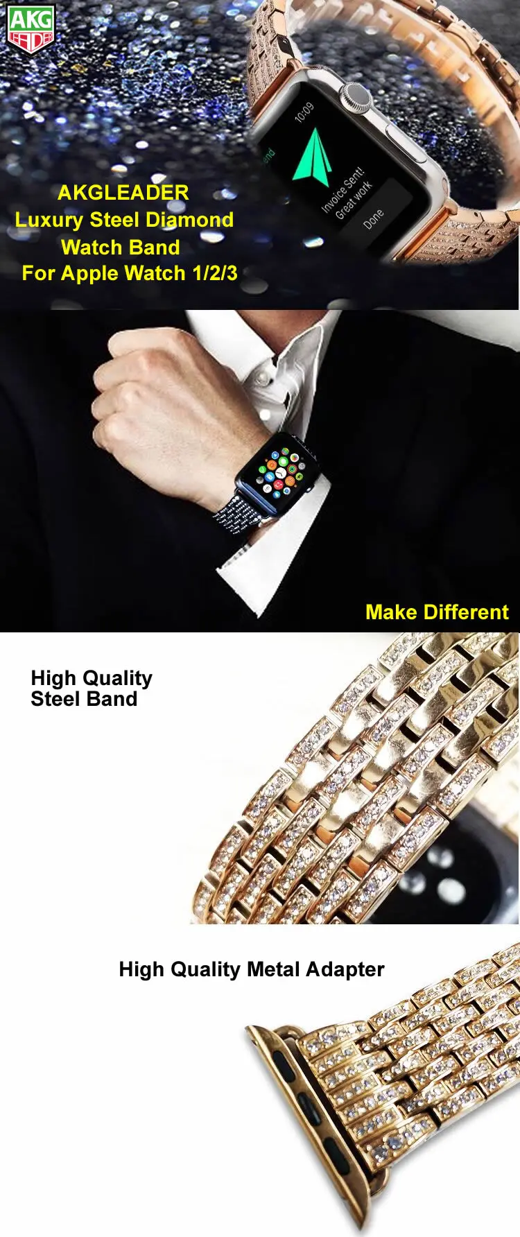 1 Crystal Rhinestone Diamond Watch Band Luxury Men's Watch Strap Women's Bracelet (1)