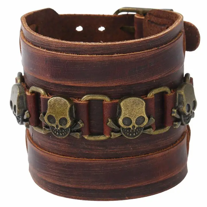 Gothic Punk Vintage Hiphop Skull Wide Leather Cuff Bracelet Black Brown Alloy Pirate Skeleton Charm Bangle Retro Belt Wristbands
Gothic Punk Vintage Hiphop Skull Wide Leather Cuff Bracelet Black Brown Alloy Pirate Skeleton Charm Bangle Retro Belt Wristbands