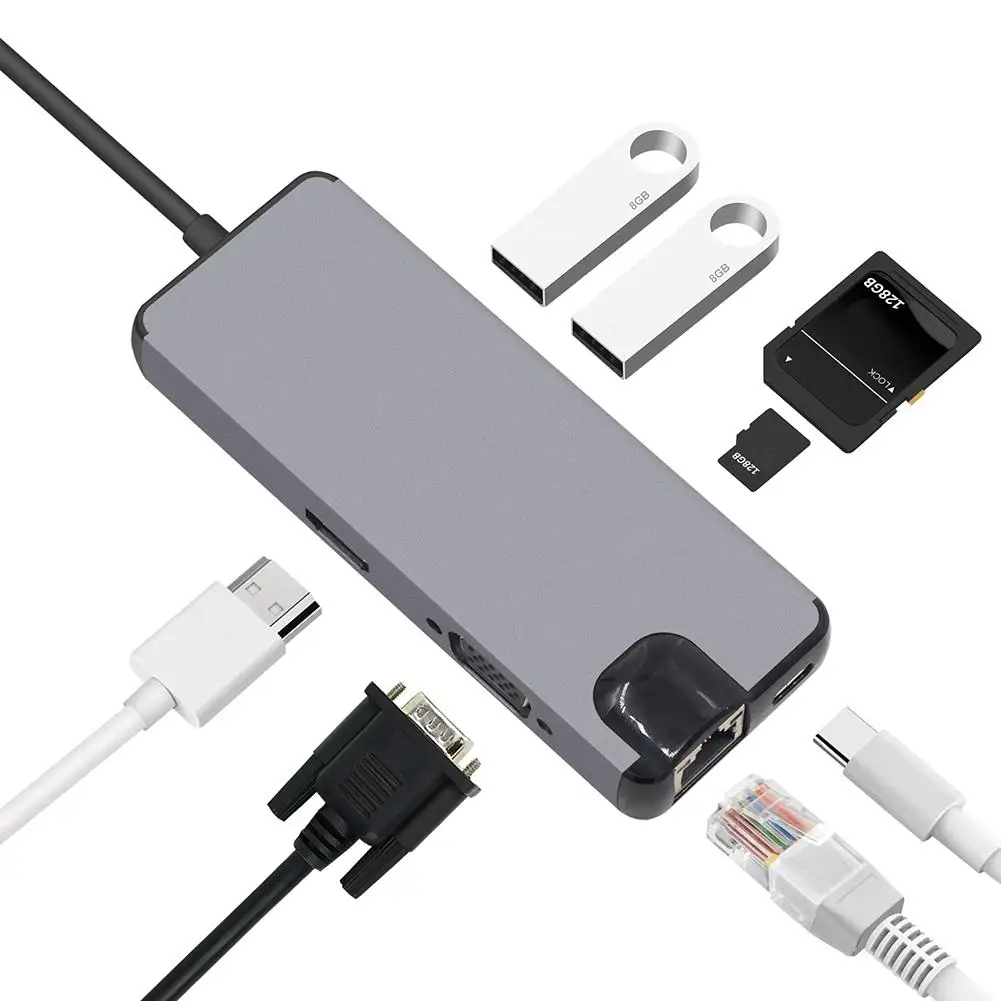 Type-c Docking Station USB C HUB HDMI VGA Adapter RJ45 Ethernet Converter SD/TF Card Reader 8 In 1 USB Splitter For Macbook
Type-c Docking Station USB C HUB HDMI VGA Adapter RJ45 Ethernet Converter SD/TF Card Reader 8 In 1 USB Splitter For Macbook