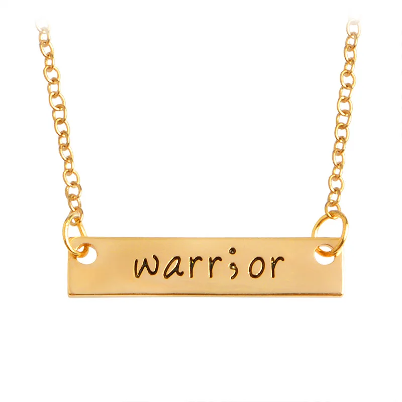 Fashion Creative Women Gold and Silver Alloy Pandent Necklace Simple Charm Rectangular Strip "Warrior" Inspirational Necklace
Fashion Creative Women Gold and Silver Alloy Pandent Necklace Simple Charm Rectangular Strip "Warrior" Inspirational Necklace