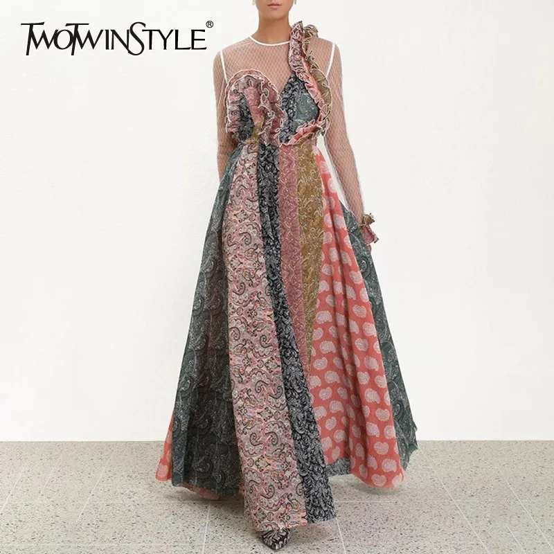 TWOTWINSTYLE Vintage Print Women Dress O Neck Long Sleeve High Waist Irregular Ruffles Hit Color Maxi Dresses Female Fashion New
TWOTWINSTYLE Vintage Print Women Dress O Neck Long Sleeve High Waist Irregular Ruffles Hit Color Maxi Dresses Female Fashion New