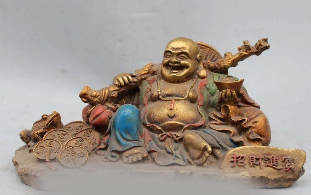 11" Chinese Buddhism Bronze Happy Laugh Maitreya Buddha Wealth Money Bag Statue
11" Chinese Buddhism Bronze Happy Laugh Maitreya Buddha Wealth Money Bag Statue