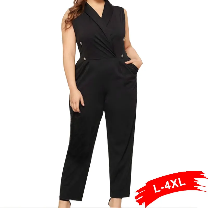 Plus Size Elegant Double Breasted Office Lady Wrap V Neck Black Jumpsuits 4XL Summer Sleeveless Casual Female Wide Leg Overalls
Plus Size Elegant Double Breasted Office Lady Wrap V Neck Black Jumpsuits 4XL Summer Sleeveless Casual Female Wide Leg Overalls