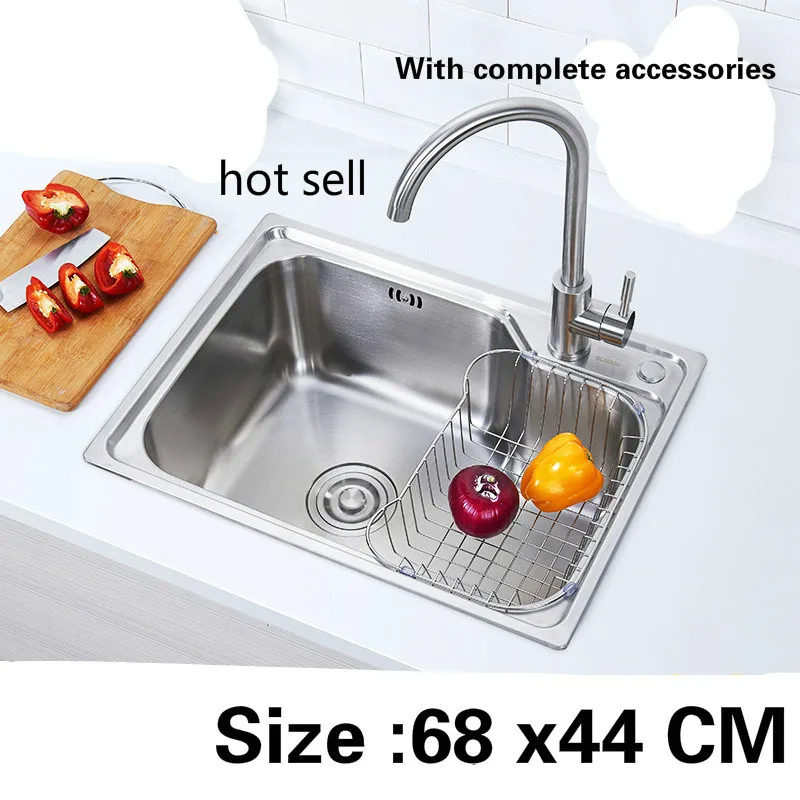 

Free shipping Food grade 304 stainless steel kitchen sink 0.7 mm ordinary single slot washing bowl hot sell 68 x44 CM