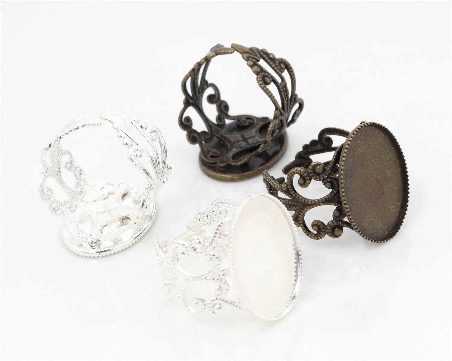 13x18mm 5pcs Bright Silver and Bronze Plated Brass Oval Adjustable Ring Settings Blank/Base,Fit 13x18mm Glass Cabochons
13x18mm 5pcs Bright Silver and Bronze Plated Brass Oval Adjustable Ring Settings Blank/Base,Fit 13x18mm Glass Cabochons