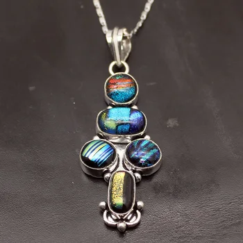 Three-stone Mystic Pretty Dichroic Glass 925 Sterling Silver Color Charms Pendant Necklace Jewelry 3 INCH TF919
Three-stone Mystic Pretty Dichroic Glass 925 Sterling Silver Color Charms Pendant Necklace Jewelry 3 INCH TF919