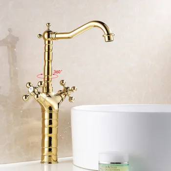 

Christmas Gold Luxury Ti-PVD Brass Swivel Tall Bathroom Vanity Sink / Basin Torneira Cozinha Faucets Mixers Taps (UP-6712K)