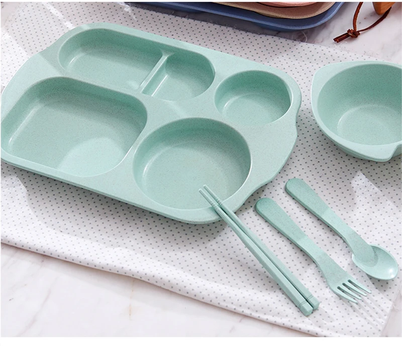 Creative Wheat Straw Children's Plate Organizer And Tableware Home Kitchen Out Picnic Portable Food Storage Green Tableware Creative Wheat Straw Children's Plate Organizer And Tableware Home Kitchen Out Picnic Portable Food Storage Green Tableware