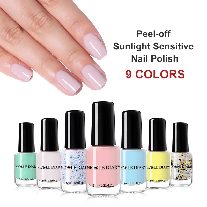 NICOLE DIARY 6ml Peel Off Thermal Nail Polish Sunlight Sensitive Temperature Color Changing Nail Art Polish Varnish
NICOLE DIARY 6ml Peel Off Thermal Nail Polish Sunlight Sensitive Temperature Color Changing Nail Art Polish Varnish