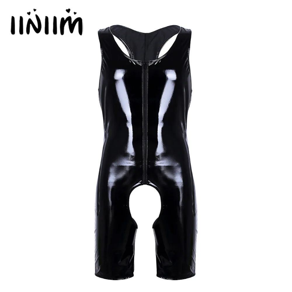 Black Mens Wetlook Patent Leather One-piece Sleeveless Front Zipper Crotchless Singlet Boxer Briefs Leotard Open Legs Bodysuit
Black Mens Wetlook Patent Leather One-piece Sleeveless Front Zipper Crotchless Singlet Boxer Briefs Leotard Open Legs Bodysuit