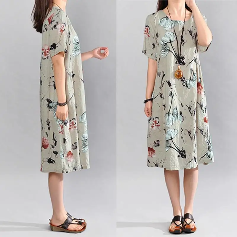 Celmia 2019 Vintage Summer Dress Short Sleeve Loose Women Elegant Floral Print Midi Dresses Casual Party Beach Sundress Vestidos 7