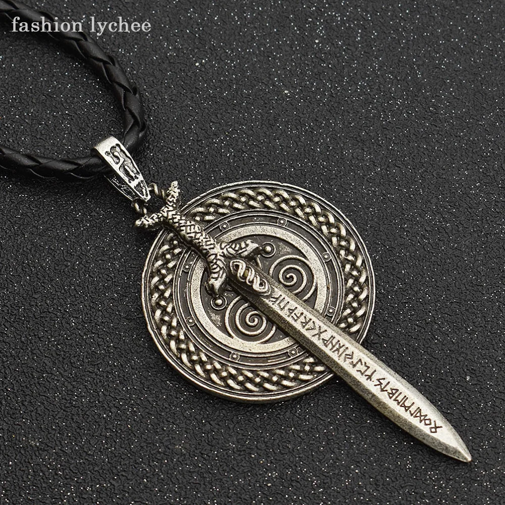 fashion lychee Viking Rune Sword Shield Amulet Warrior Pendant Necklace For Men Vintage Rope Chain Necklace Gift
fashion lychee Viking Rune Sword Shield Amulet Warrior Pendant Necklace For Men Vintage Rope Chain Necklace Gift